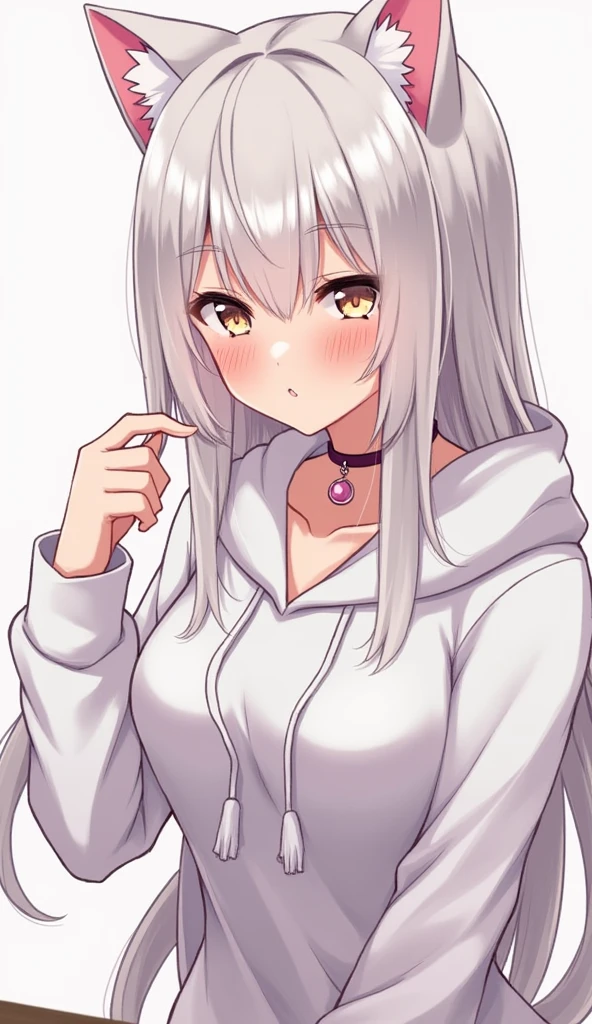 Cat ear,Pure,Obedience,beautiful girl,blush one&#39;s cheeks,choker,hoodie,Mature,Naughty
