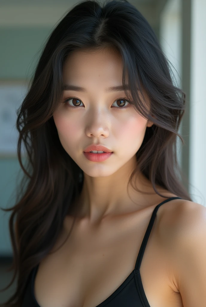 nsfw, Top quality, RAW images, real face, incredibly beautiful girl, cute, silky,Very beautiful Asian,soft and shiny hair, Depth of written borders, High accuracy, Very detailed,ملابس تدريب ،عيون ووجه Very detailed, students sharp, Real students, Intense focus, Cinema Lighting, small, (small breasts:1بدلة رسمية to a small cute bra:1.5)))、