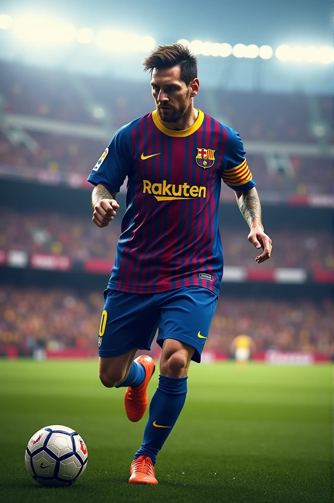 Create 10 images of Messi with Barcelona 