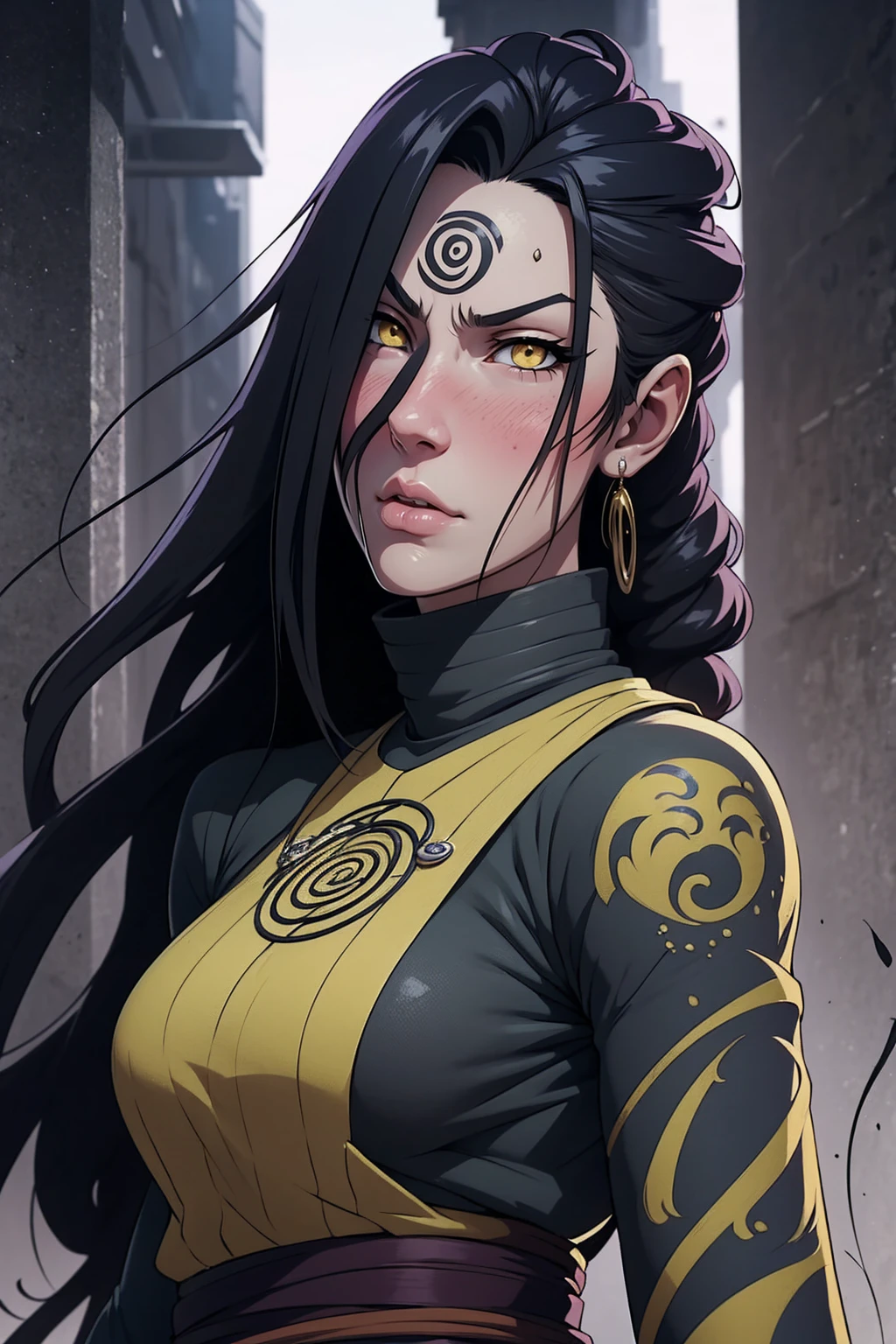 {-error_off_Anatomi:1.0} anime styling, master part, absurderes, orochimaru\(naruto\), 1girl solo, mature woman, Oversized shirt with wide shoulders, perfect composition, circumstantiated lips, seios granoffs, beautiful face, body proportion, blush, long  hair, yellow  eyes, soft gauze, super realistic, circunstanciado, photo shoot, Realistic faces and bodies, master part, melhor qualidaoff, best illustration, hiper offtalhado, 1 girl, standing alone, glamourous, blush, fully body