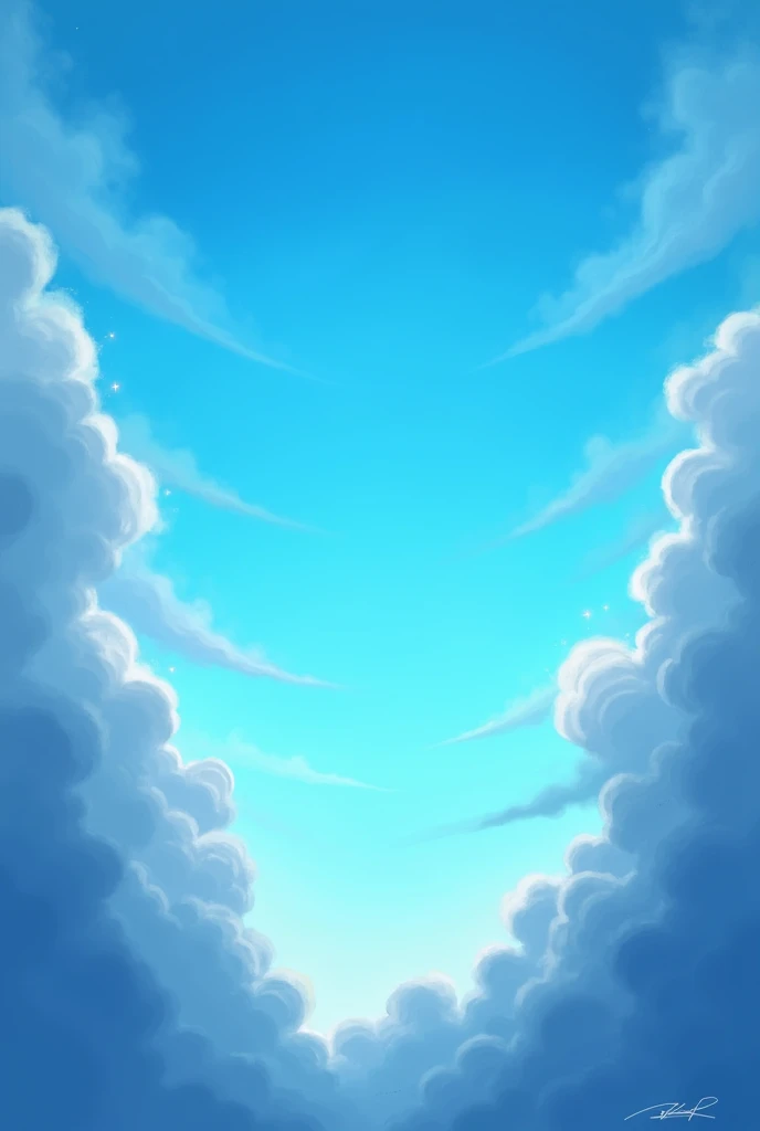 the sky in the blue sky seems to fall from top to bottom,make the clouds on the left and right, in the middle of the stretching blue sky