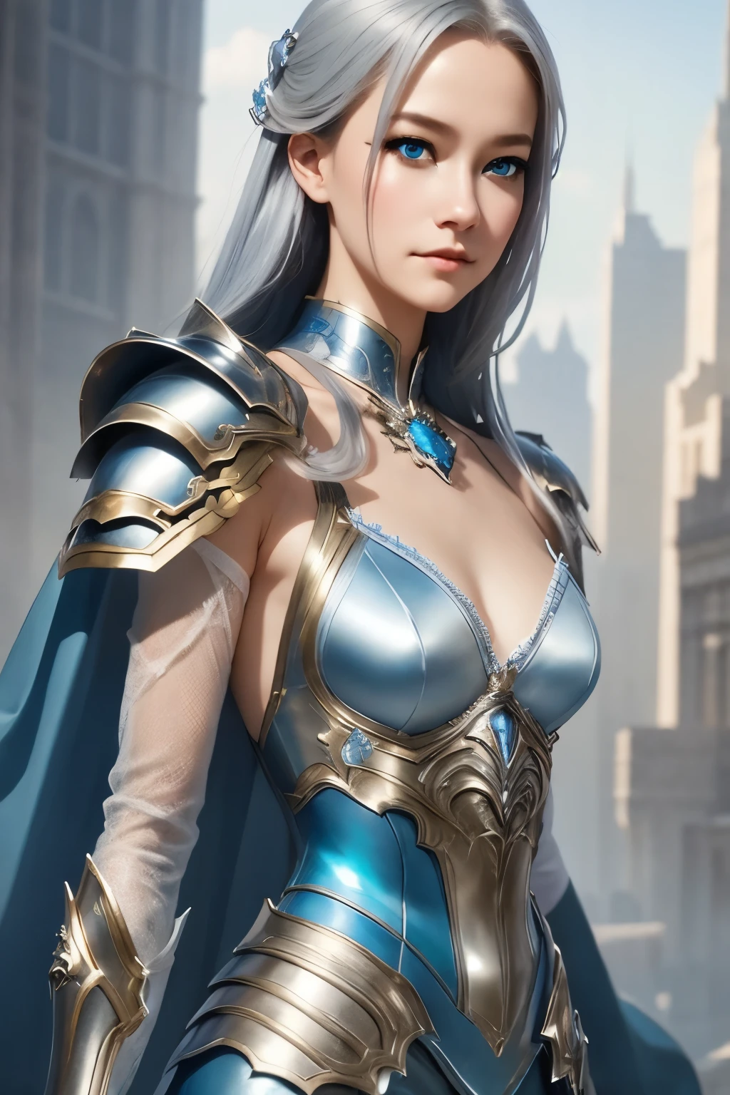 a close up of a woman in a silver and blue dress, chengwei pan on artstation, detailed fantasy art, stunning character art, fanart best artstation, epic exquisite character art, beautiful armor, extremely detailed artgerm, detailed digital anime art, artgerm on artstation pixiv, armor girl