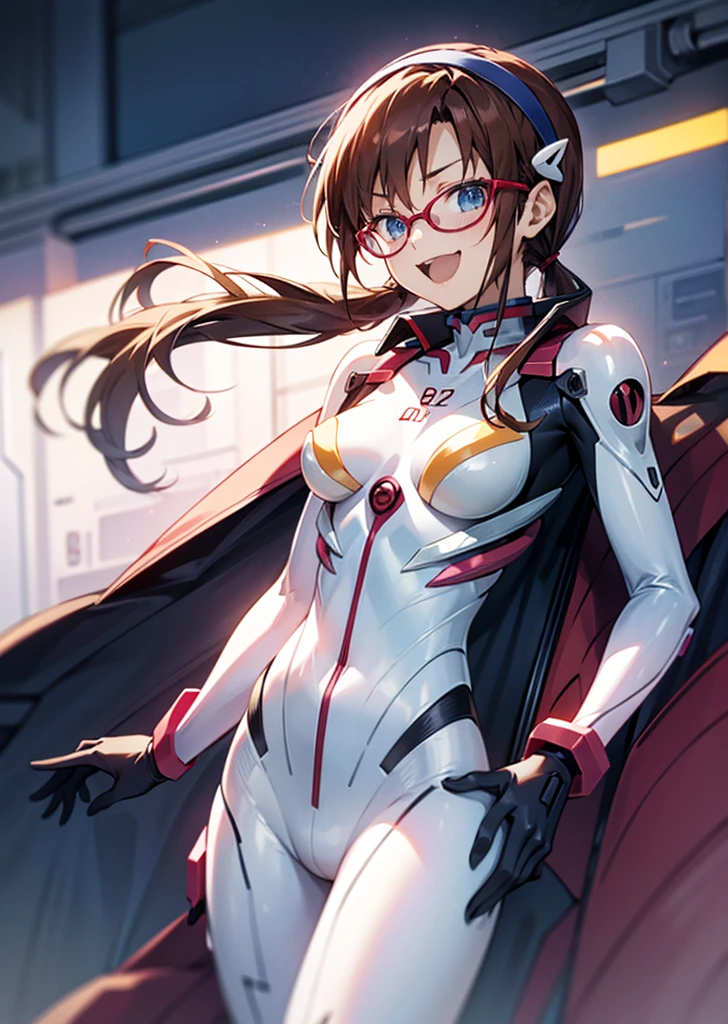 Mari Makinami, blue eyes, Brown Hair, Glasses, head band, Twin tails,Bodysuits, ピンクのBodysuits, Plug Suit,
Laughter