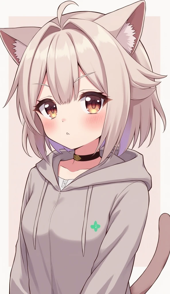 Cat ear,Pure,Obedience,beautiful girl,blush one's cheeks,choker,hoodie