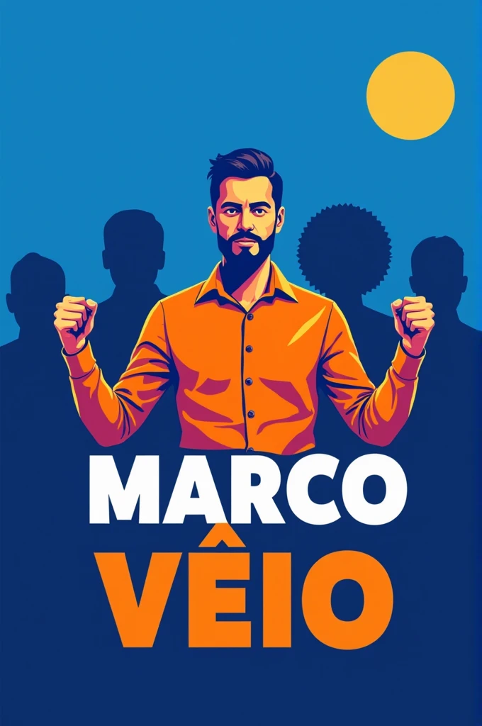 Solidarity Party 77, fundo azul e laranja, Text only, show Marco Véio, Pre-candidates,