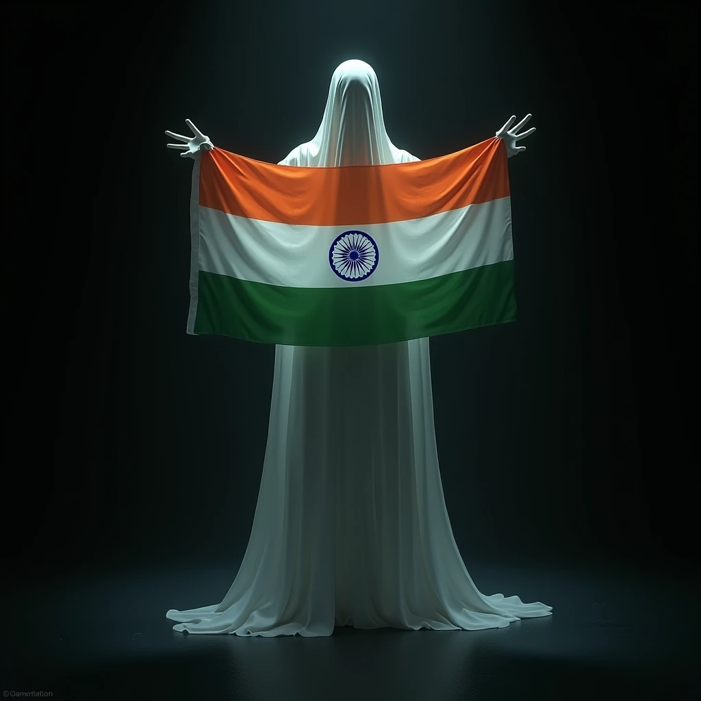 SIMON GHOST RILEY showing an INDIAN FLAG with BLACK BACKGROUND 