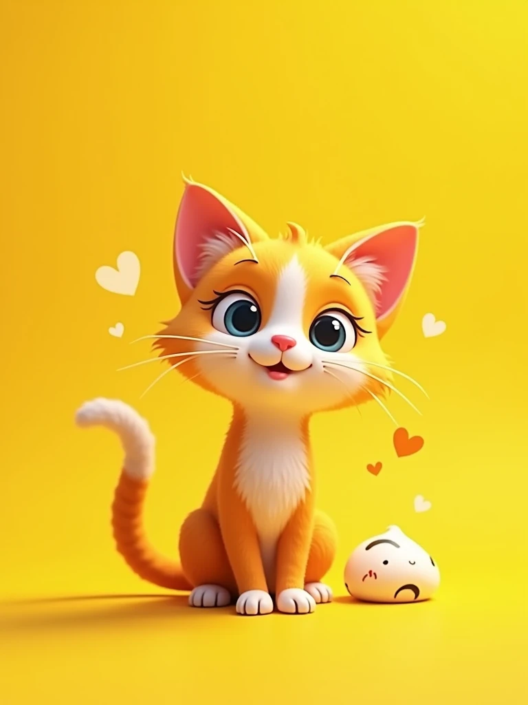 A cute cat, yellow background, curious, logo