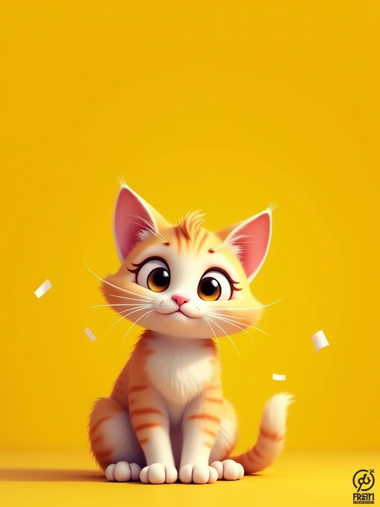 A cute cat, yellow background, curious, logo