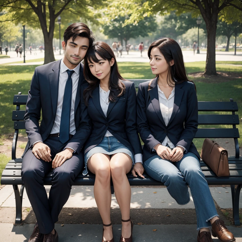 man and woman sitting on a park bench