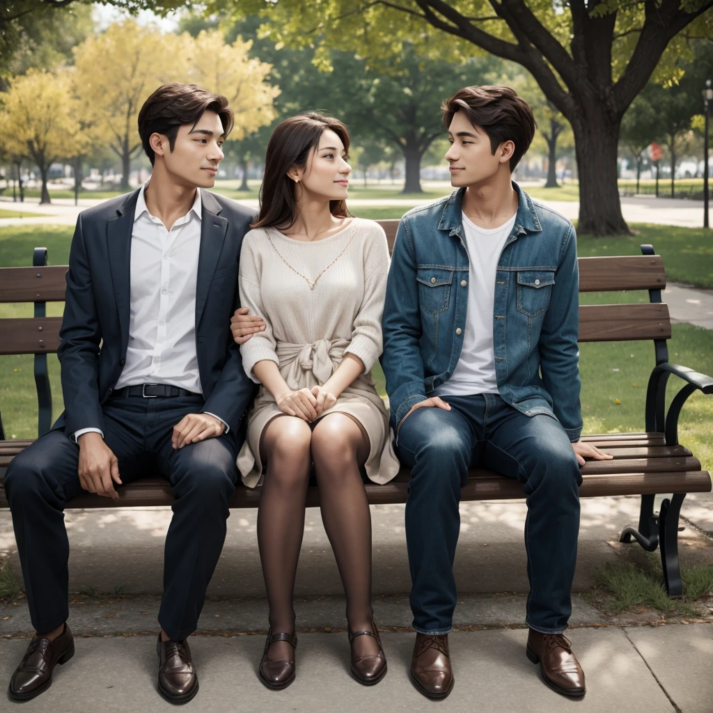 man and woman sitting on a park bench 