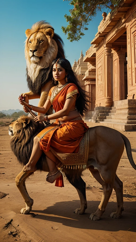 a woman riding on the back of a lion on top of a map, hindu aesthetic, hinduism, hindu art, lokah samastah sukhino bhavantu, by Ram Chandra Shukla, ancient india, hindu, india tika third eye, by Raja Ravi Varma, hindi text, avatar image, national geohraphic, india, aum, nationalist, Bharat mata, Indian flag in hand 