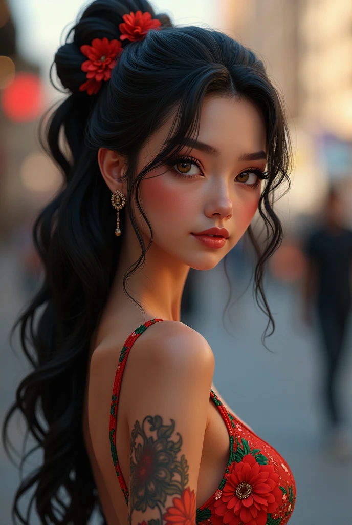 Avatar
Jaro w
Remix
Prompts
Copy Prompts
(Photorealistic Realism 16K Quality), ((unhealthy ultra quality, professional digital art)), ((focus on extremely realistic proportion body, anatomically correct:1.2)), beautiful girl, Half-length portrait, black eye shadow, ((street style clothing:1.35) )), (city background:1.25), Finest details, Intricate, beautiful details shine, (super beautiful details, Slim and sharp features), (Pale and shiny complexion). BREAK, (insanely detailed brown_ eyes:1.25), (tired out, Sleepy and satisfied:0.0), Perfect round eyes, (finely detailed pupils:1.3), detailed, ((smiling, happy face)), (perfect composition), depth of field, cinematic light, Lens flare, DSLR, the best high quality soft lighting, Sharp focus captured by Fujifilm XT3, f 5.6, in dramatic lighting, ((Best Quality)) ,((masterpiece)), Intricate details, Dry Skin, Best high quality real texture skin., (A woman with velvety skin:1.3), (Best high quality real texture hair.), (by rubio(wavy updo, behind the ear:1.22)), (big, full, firm breasts), (slim and muscular body), She is the embodiment of beauty and charm, ((Dressed in a stunning, this dulce & Gabbana.Flower dress:1.3)), elegant fashion Intricately detailed:1.28), floral haute couture, (clothes made of silk and flowers:1.3), 3/5 long, (closeup of his face)