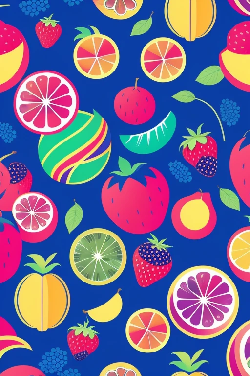 Fruit patterns, multicor, fundo azul
