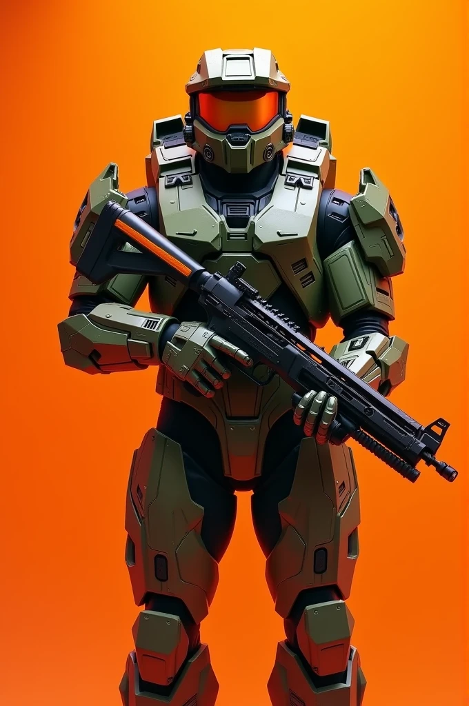 I want the master chief on an orange background , to be seen with his weapon , preferably it should match the orange color , it doesn't matter if it changes the color to the master chief