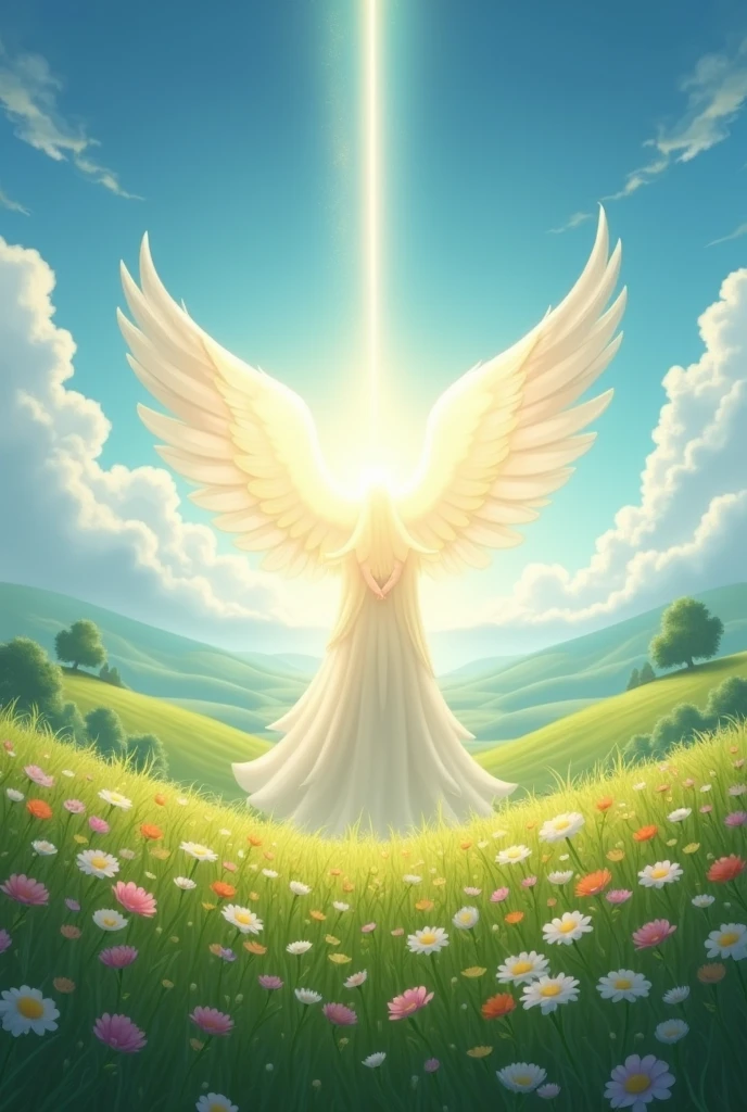 Create an image with a landscape that gives hope and an angelic tone