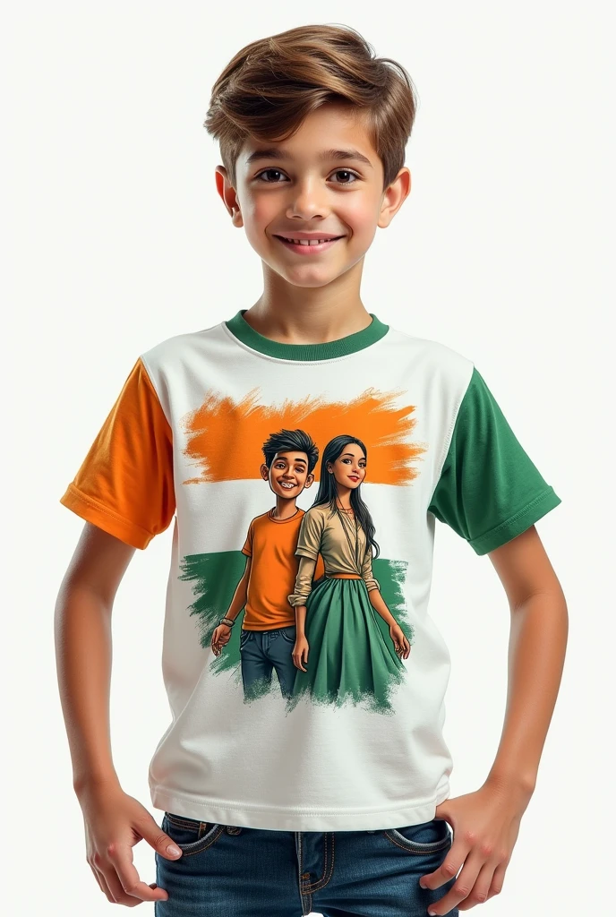 T shirt name is jatin front look one boy and one girl t shirt name is Kiran front look indian flag