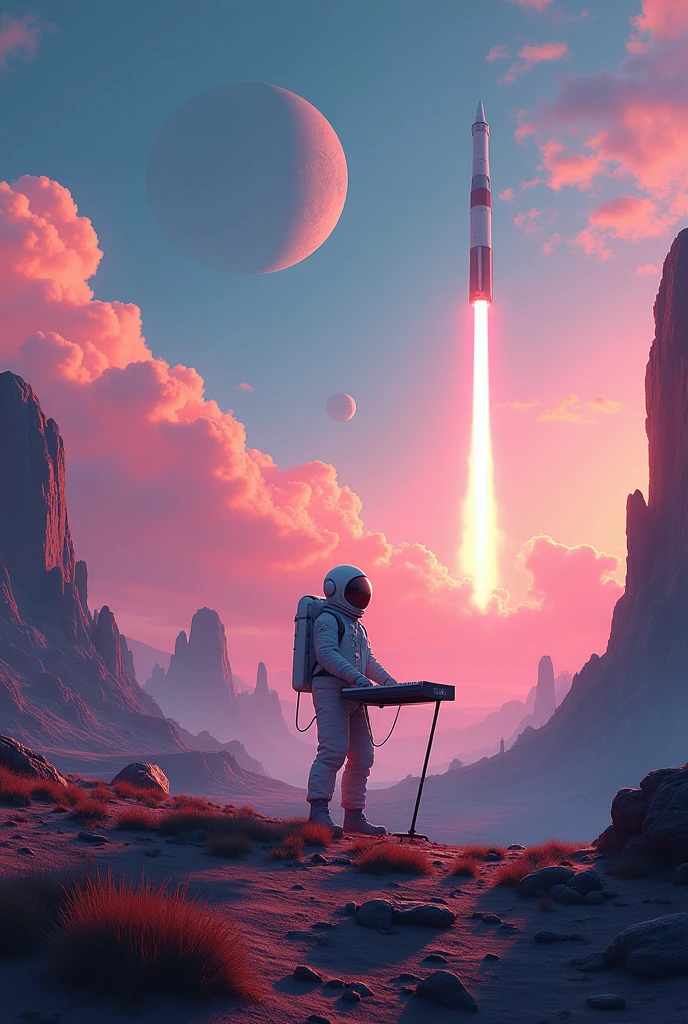 Reage, keyboard musical, astronaut, space, Rocket, Alien Planet, planet, Spaces