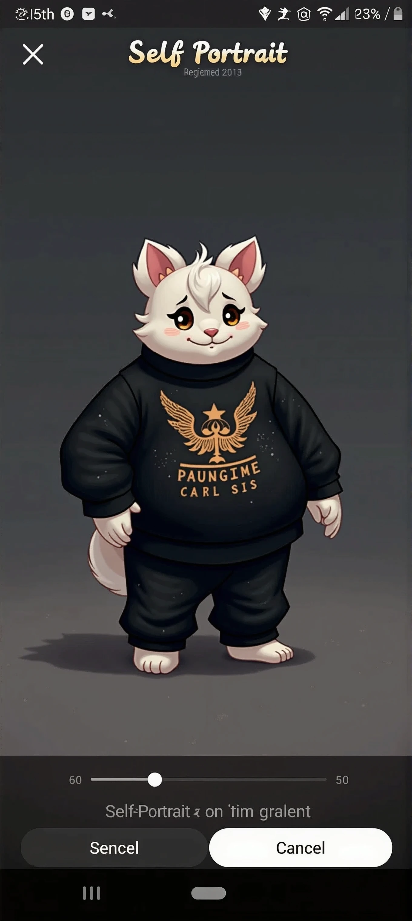 I want to create a cute Furry image of myself for my avatar background. Suggestions for appearance and personality: About appearance: white and little black, with a black speckled shirt and black pants. As for personality: friendly, gentle and cheerful.