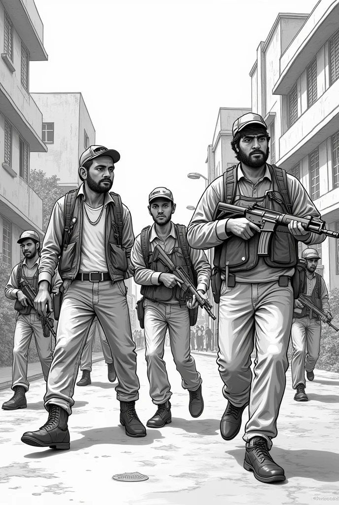 5 army shot students in Bangladesh with guns , easy drawable outline