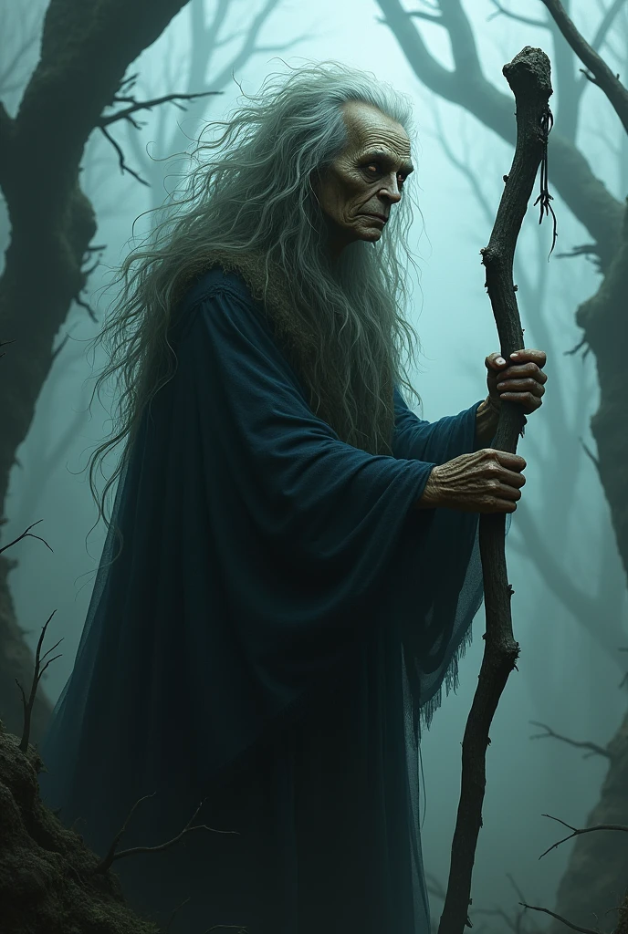 Creepy witch with long hair