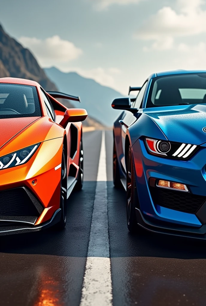 A Lamborghini and a Mustang Shelby GT 500 together