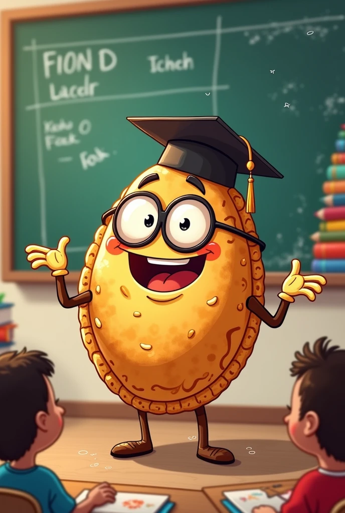 Cartoon of an empanada that is a teacher