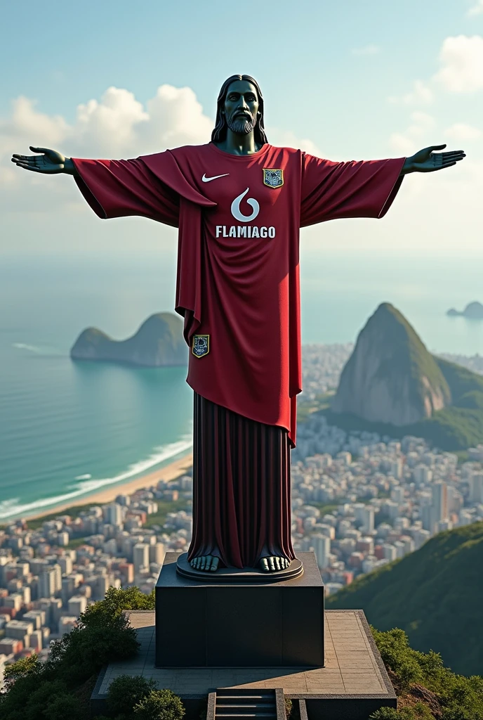 Christ the Redeemer wearing a Flamengo shirt