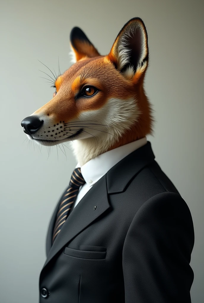 A medium-sized animal in a suit looking forward like a realistic profile picture, only the face