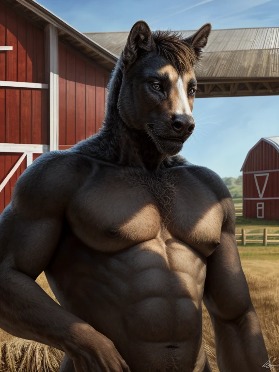 barn and blue sky shirtless