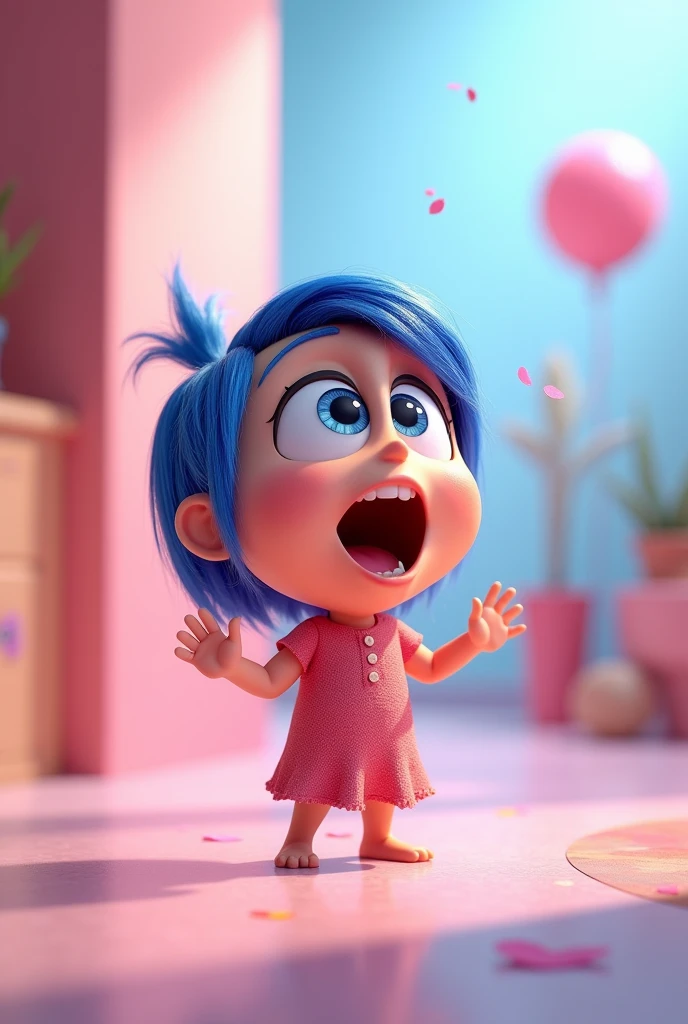 Create a 3D character drawing that embodies surprise, in the Inside Out Disney Pixar style