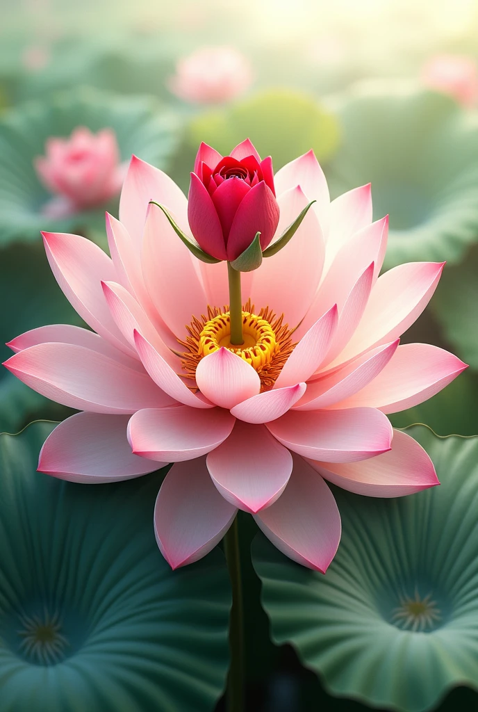 A bouquet of  more lotus flower with one red rose in centre