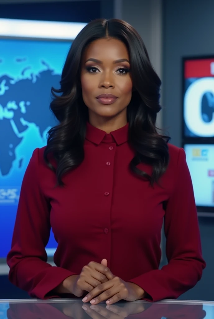 A Black female journalist on television. 