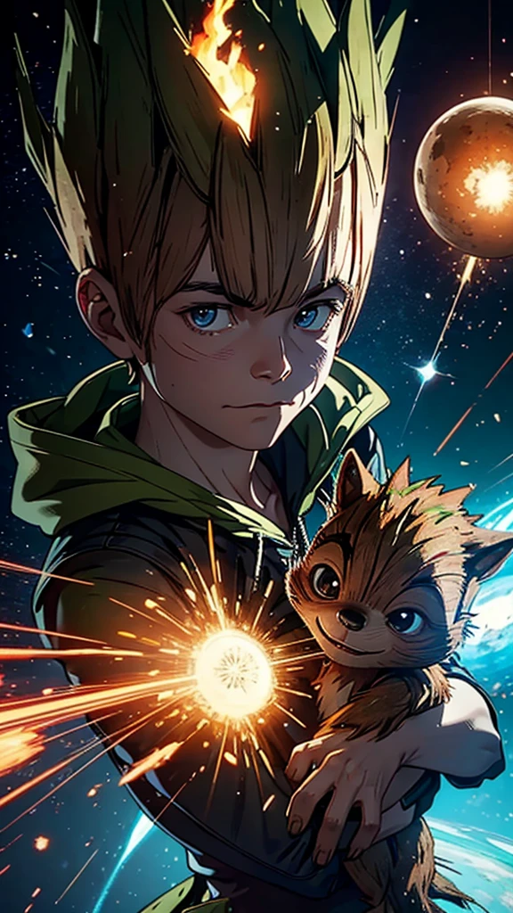 Single Sentence Vocabulary: Groot can only say "I am Groot," but it's not just a simple phrase. Different inflections and tones convey a wide range of meanings that only those close to him, like Rocket, can understand.