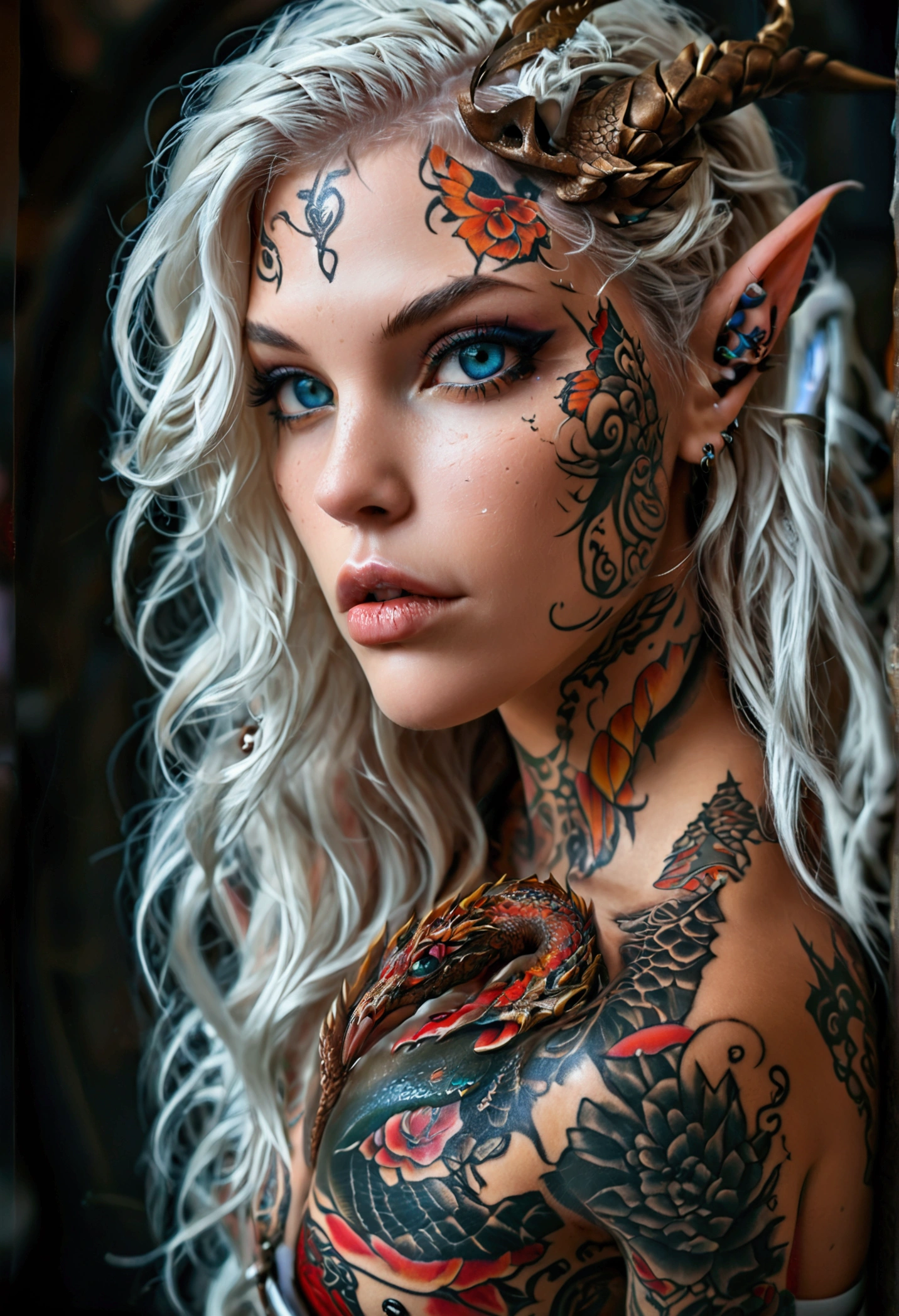 magical abstraction, (blue biolumenescent magical glow:1.4), (blue tattooes:1.2), elf, (pale skin:1.1), long white hair, delicate and beautiful, naked, butterflies, upper body, cloudy night, (fantasy style, 8K, masterpiece, best quality:1.15), (intricate details:0.9), (hdr, hyperdetailed:1.2)