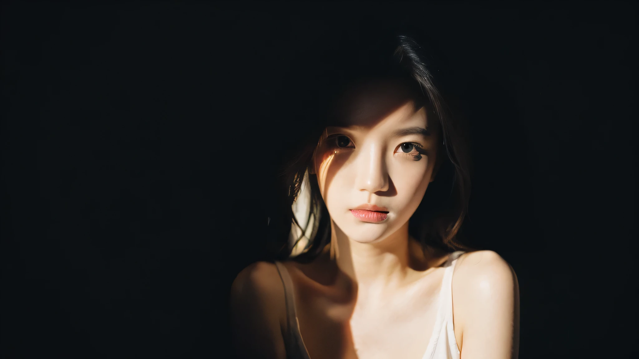 Best Quality,Masterpiece,Ultra High Resolution,(Realisticity:1.4),Original Photo,
1Girl,shadow,black background,
