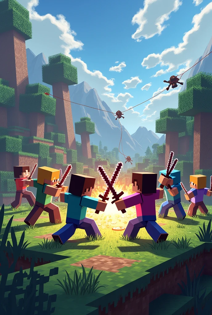 An image that would be the following, in the background would be a Minecraft image of players fighting each other and in the title of the image would be WARRIORS OF THE KINGDOMS