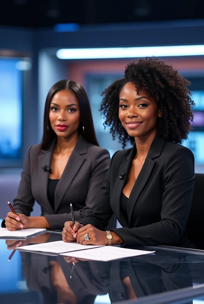 Two Black female journalists on television.