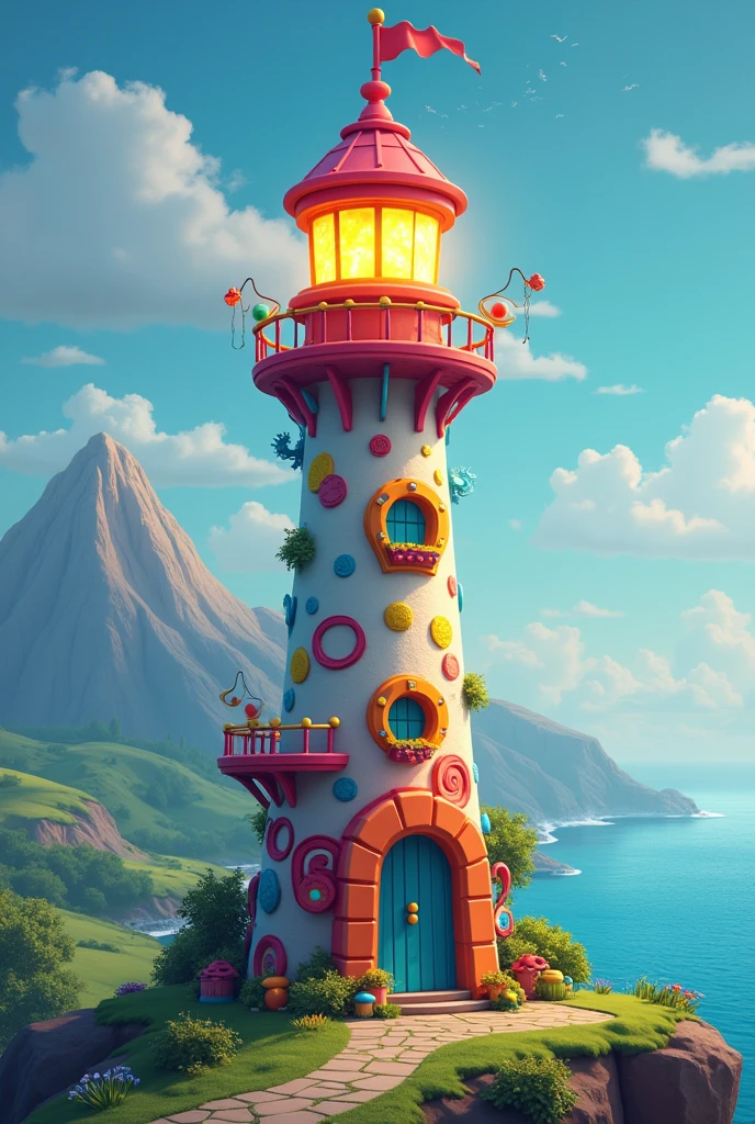 Lighthouse of Childlike Heart」On the other side of the mountain and the sea there is a colorful tower，Ambilight，Like a colorful dream