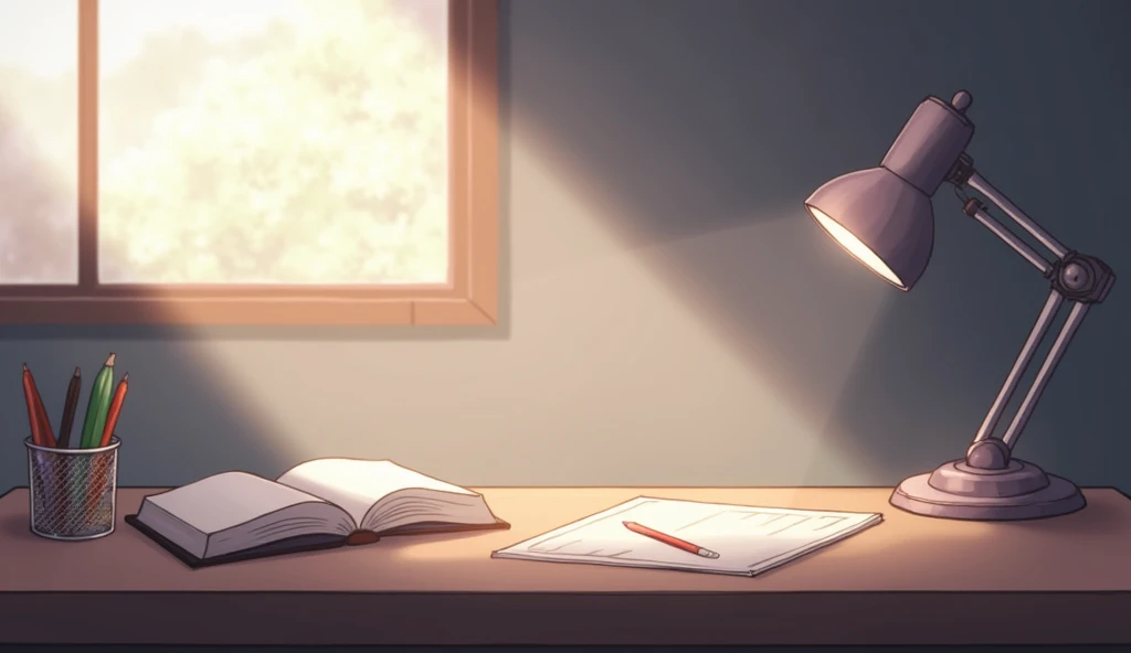 on the desk,Pale, fluffy light,Shooting from the side,Anime Style,animation,Japanese anime,High resolution,