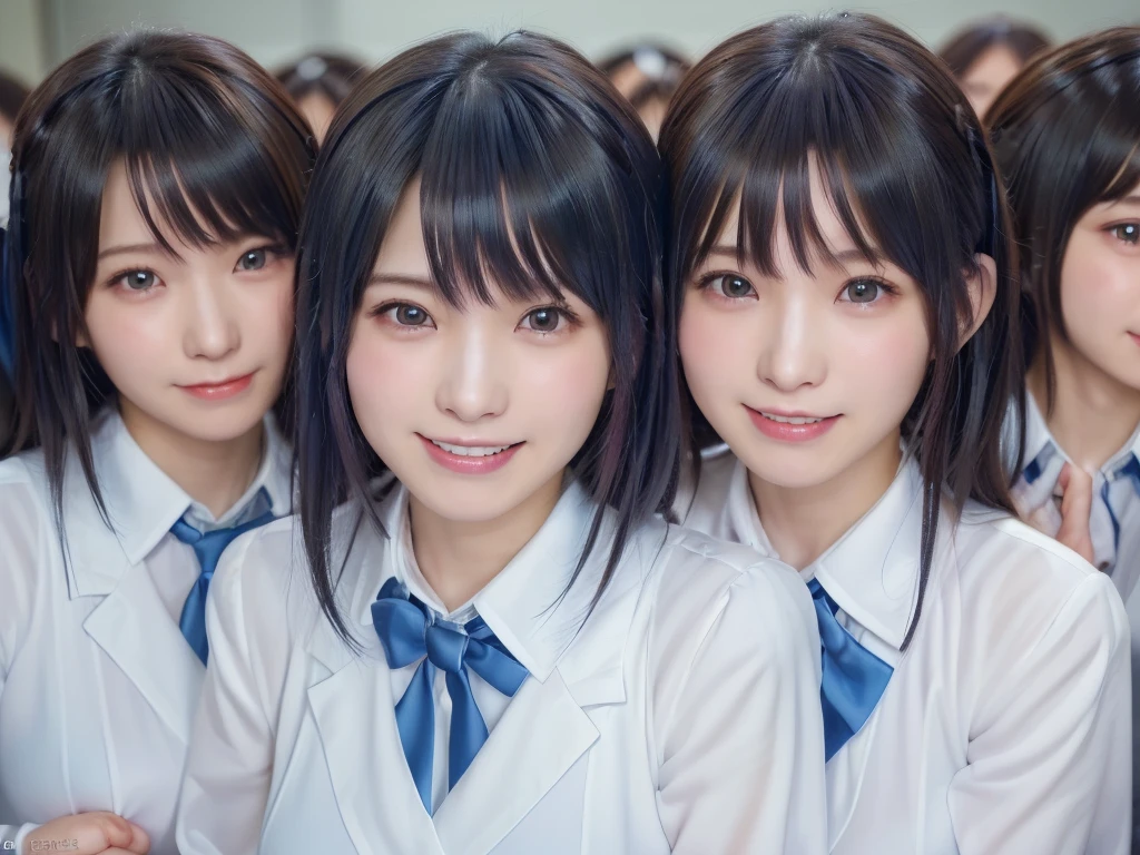 (((clone girls raw photo art))), (((Highest quality, Ultra-high resolution, Realistic, RAW Photos, 8k))), (((Real photograph: 1.5))), (((日本人high school girl, 16yo))) , ((Beautiful Face, cute)), (((smile: 1.85))), ((Beautiful skin of Japanese girls)), (((Black Hair, Semi-long hair))), (((Summer Girls' School Uniform))), (((White shirt, Blue check mini skirt))), (((Big Breasts, H-cup: 1.7))), Super Real, Soft Light, ((((((((Extremely detailed depiction, 一人のhigh school girl, clone girls)))))))), (((((6+girls: 1.99))))), (((((high school girl, Very detailed, perfect identical faces, Perfect identical height, Perfect matching outfit, Perfect matching hairstyle, Perfect same H-cup: 1.99))))), (((数百人のhigh school girl: 1.8))), (((high school girlのみ))), ((((数万人のhigh school girlに囲まれる)))), ((数千万人のhigh school girl)), ((数百億人のhigh school girlに取り囲まれる)), (((((crowded train, Extremely crowded))))), (((((super wide view))))), Embrace each other, hug, kiss, Lesbian, Chest to Chest, Touching the chest