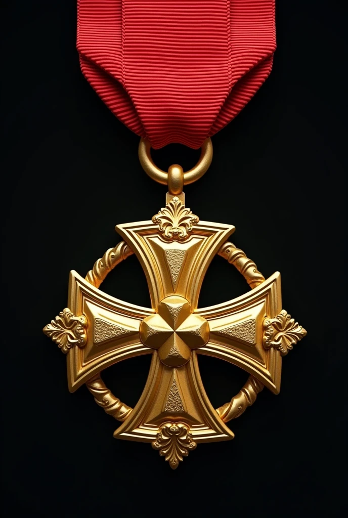 create a military medal, with the medal that is a golden cross, and the red ribbon