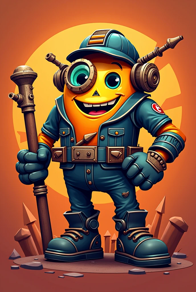 Could you create a logo for a dorilocos stand called Dorimorph, that is very eye-catching and features the Dorito logo as an engineer? 