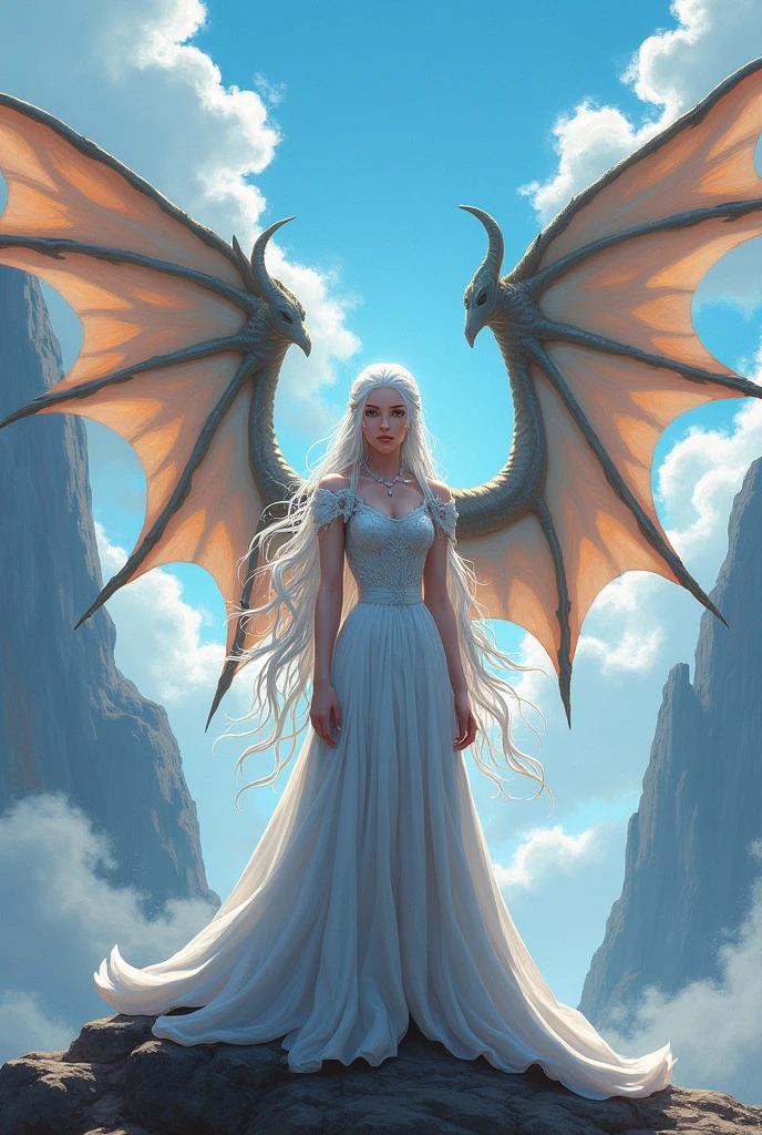 drawing of daenerys targaryen with dragon wings; anime style