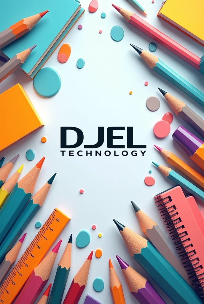 Fournitures scolaire avec le mot DJEL TECHNOLOGY. 