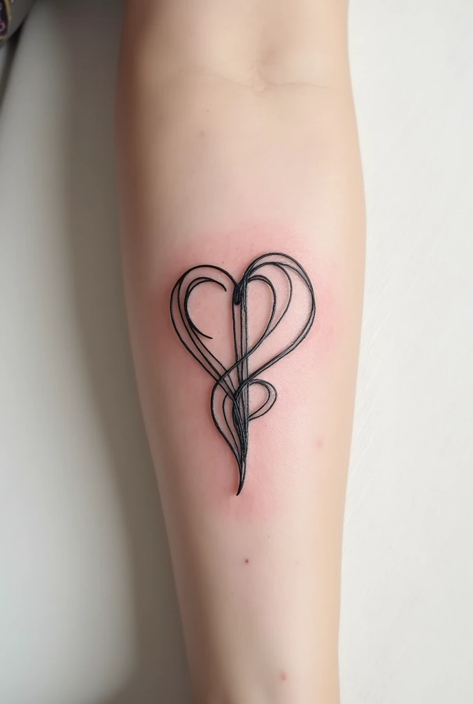 Generate an image of a tattoo design that consists of an 'f', a heart, and an infinity symbol. 