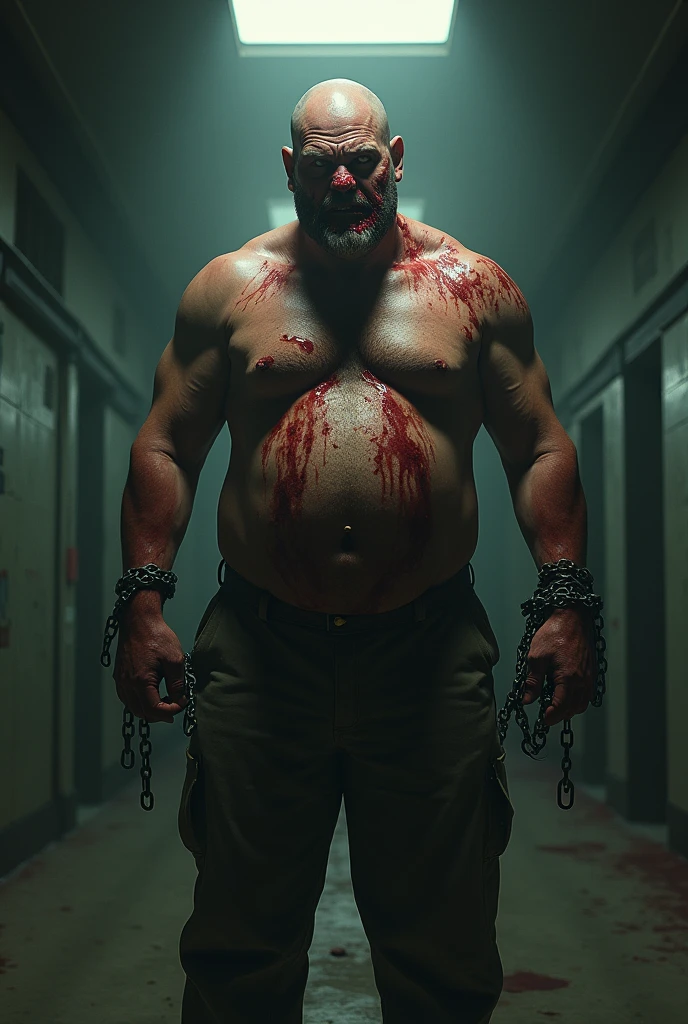 Full body、Bloody、Bloody、Top image quality、masterpiece、8K、kook、Strongest、Atrocious、The Monster、Murderous ghosts、Force、wrestler、Musculoskeletal augmentation々、musculature、fear face、Ultra-obesity、chubby、fatness、strangle
