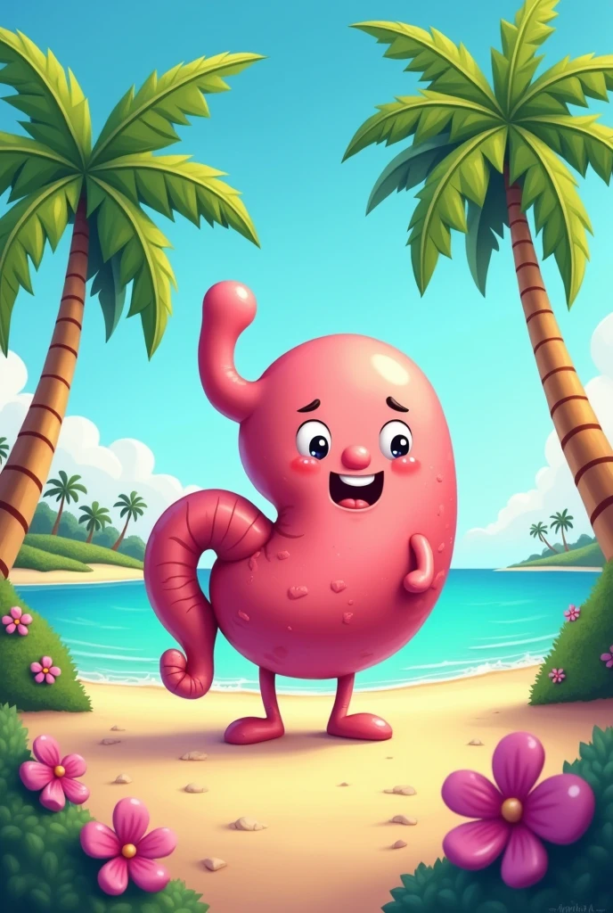 Make an image of a cartoon pancreas on an island