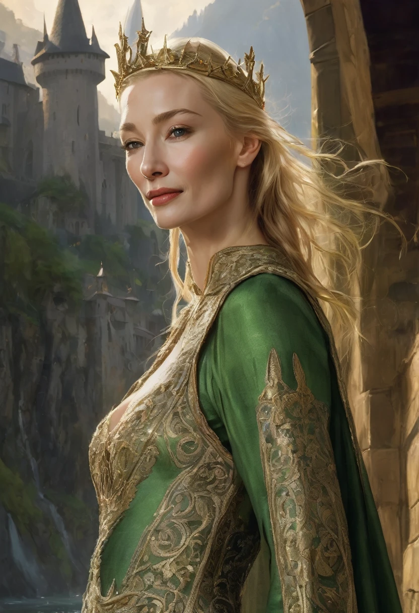 [NSFW], [Semi-nude], TİTS, [Open legs wide], lure, seductive smile, Thigh-legged、((Cate Blanchett), (galadriel)), Model shooting style, Resembles Keira Knightley, (Highly detailed CG Unity 8k wallpaper), Full body photos of the most beautiful works of art in the world, Medieval witches in England, Green Voucher, Pearly skin,Golden Crown, diamond, Detailed background of medieval architecture, Professional, majestic oil painting by Ed Blinky, Atey Gailan, Studio Ghibli, director: Jeremy Mann, Greg Manzagin, Antonio Moro, Trending on Art Station, CGSociety Trends, Complex, Attention to detail, Sharp focus, dramatic, Realistic painting art by Midjourney and Greg Rutkowski