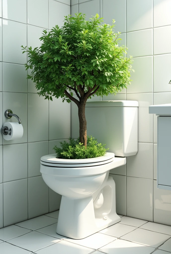A toilet with a tree planted in it