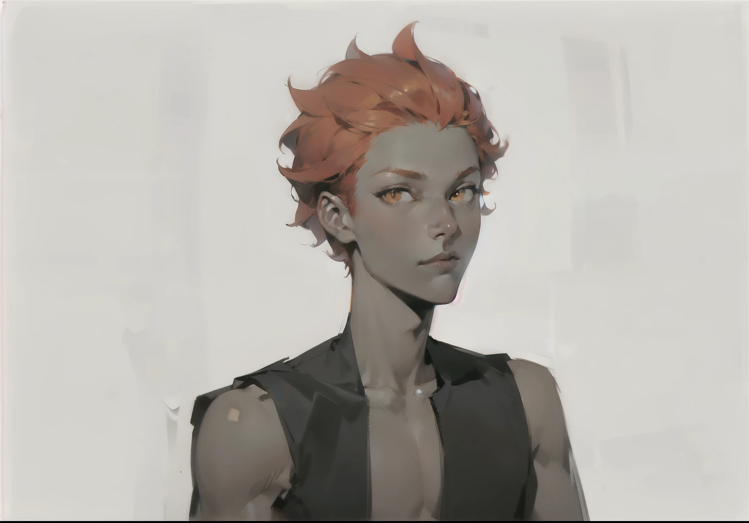 man, fiery red hair, dark skin, orange eyes, Black Collet